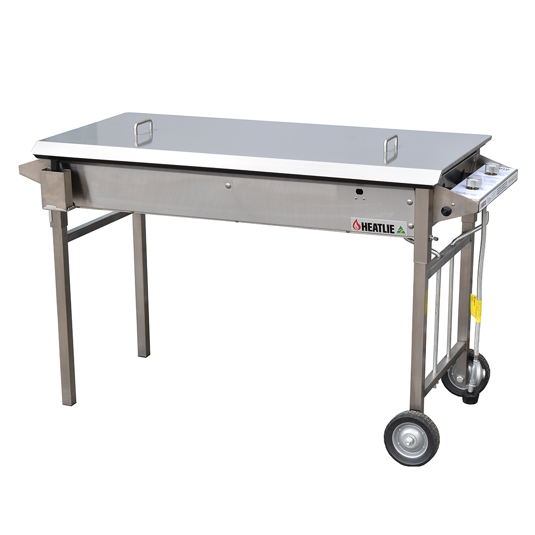 heatlie bbq stainless steel 1150 on mobile cart with lid